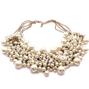 Vintage Faux Pearl Gold Tone Statement Necklace 15”
